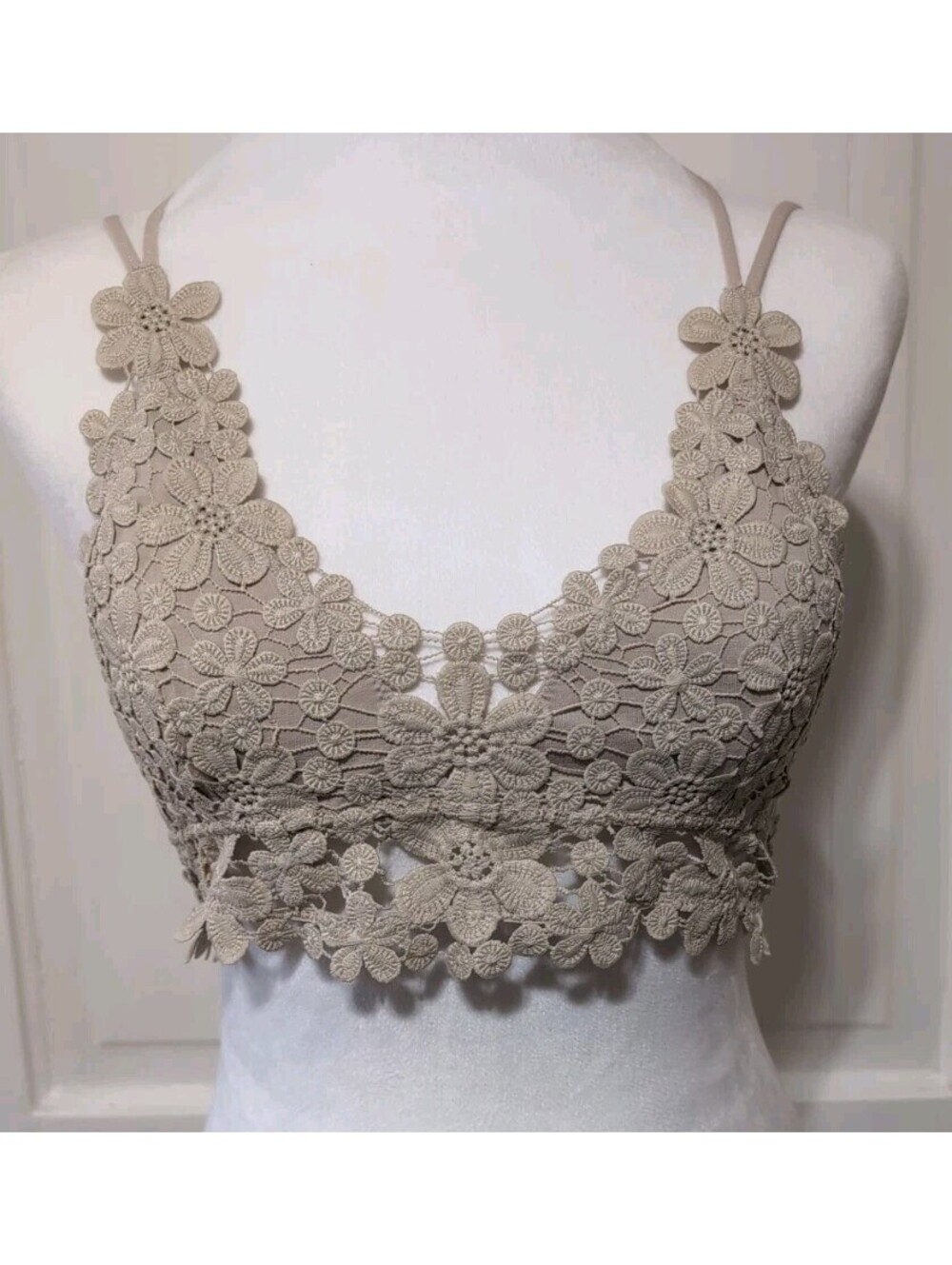 Cherish Floral Crochet Lace Boho Festival Romatic Rave Crop Top Womans S(1455)C